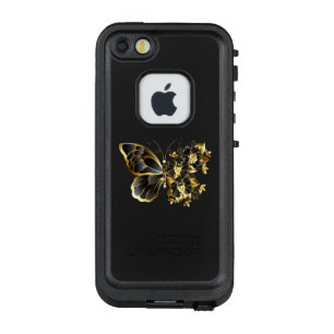 Gouden Bloem Vlinder met Zwarte Orchidee LifeProof FRÄ’ iPhone SE/5/5s Hoesje