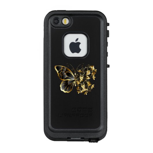 Gouden Bloem Vlinder met Zwarte Orchidee LifeProof iPhone Hoesje (Achterkant)