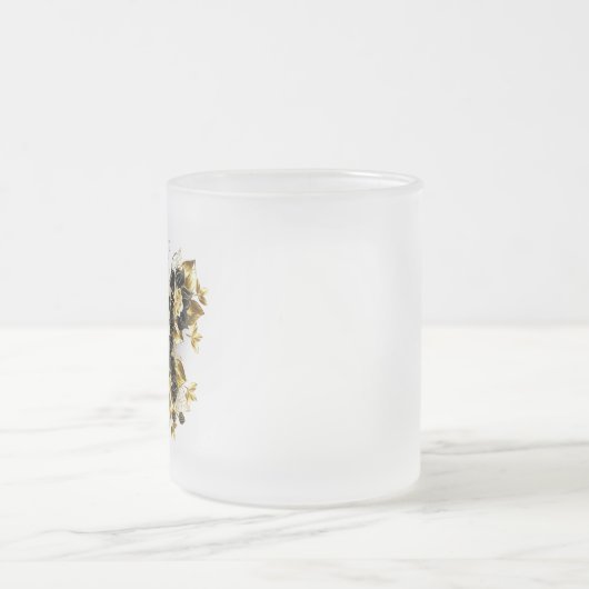 Gouden Bloem Vlinder met Zwarte Orchidee Matglas Koffiemok (Center)