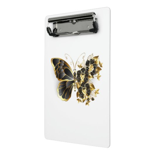 Gouden Bloem Vlinder met Zwarte Orchidee Mini Klembord (Angled2)