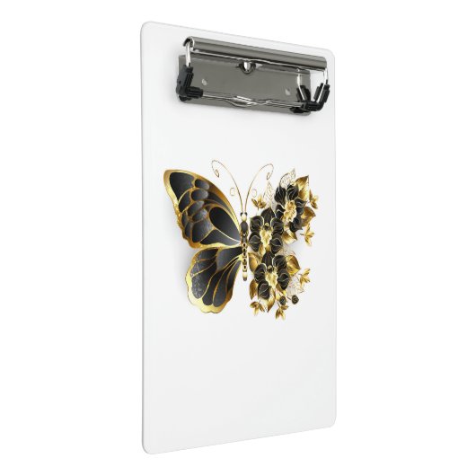 Gouden Bloem Vlinder met Zwarte Orchidee Mini Klembord (Schuin)