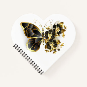 Gouden Bloem Vlinder met Zwarte Orchidee Notitieboek