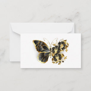 Gouden Bloem Vlinder met Zwarte Orchidee Notitiekaartje