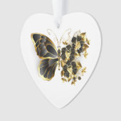 Gouden Bloem Vlinder met Zwarte Orchidee Ornament (voorkant)