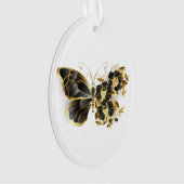 Gouden Bloem Vlinder met Zwarte Orchidee Ornament (voorkant)