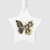 Gouden Bloem Vlinder met Zwarte Orchidee Ornament (voorkant)
