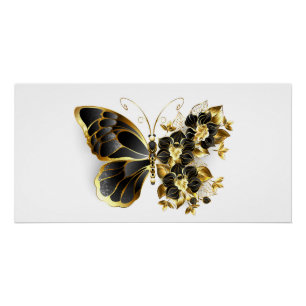 Gouden Bloem Vlinder met Zwarte Orchidee Perfect Poster