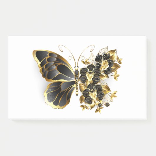 Gouden Bloem Vlinder met Zwarte Orchidee Post-it® Notes (Voorkant)