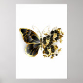Gouden Bloem Vlinder met Zwarte Orchidee Poster (Voorkant)