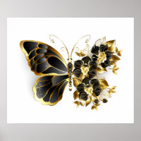 Gouden Bloem Vlinder met Zwarte Orchidee