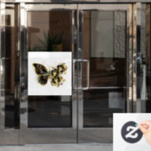 Gouden Bloem Vlinder met Zwarte Orchidee Raamsticker (Kantoordeur)