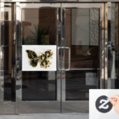 Gouden Bloem Vlinder met Zwarte Orchidee Raamsticker (Kantoordeur)