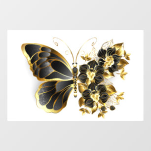 Gouden Bloem Vlinder met Zwarte Orchidee Raamsticker