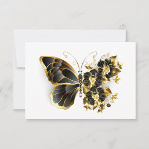 Gouden Bloem Vlinder met Zwarte Orchidee RSVP Kaartje