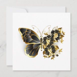 Gouden Bloem Vlinder met Zwarte Orchidee Save The Date