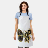 Gouden Bloem Vlinder met Zwarte Orchidee Schort (Gedragen)