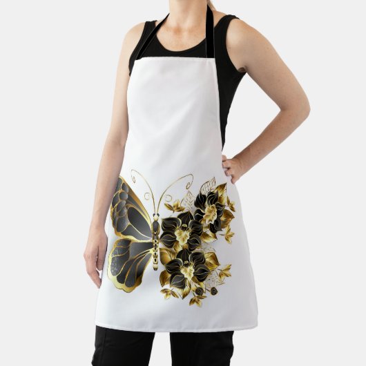 Gouden Bloem Vlinder met Zwarte Orchidee Schort (Insitu)