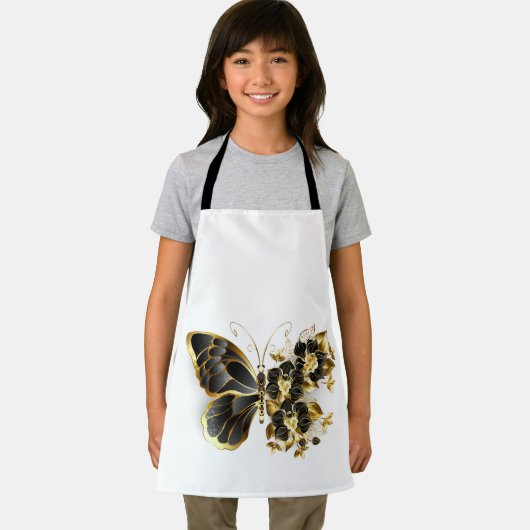 Gouden Bloem Vlinder met Zwarte Orchidee Schort (Insitu)