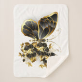 Gouden Bloem Vlinder met Zwarte Orchidee Sherpa Deken (Voorkant)