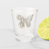 Gouden Bloem Vlinder met Zwarte Orchidee Shot Glas (Achterkant)
