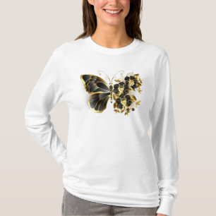 Gouden Bloem Vlinder met Zwarte Orchidee T-shirt