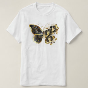 Gouden Bloem Vlinder met Zwarte Orchidee T-shirt