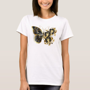 Gouden Bloem Vlinder met Zwarte Orchidee T-shirt