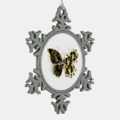 Gouden Bloem Vlinder met Zwarte Orchidee Tin Sneeuwvlok Ornament (Links)