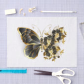 Gouden Bloem Vlinder met Zwarte Orchidee Tissuepapier (Craft)