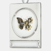 Gouden Bloem Vlinder met Zwarte Orchidee Verzilverd Banner Ornament (Links)