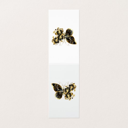 Gouden Bloem Vlinder met Zwarte Orchidee Visitekaartje (Buitenkant ongevouwen)