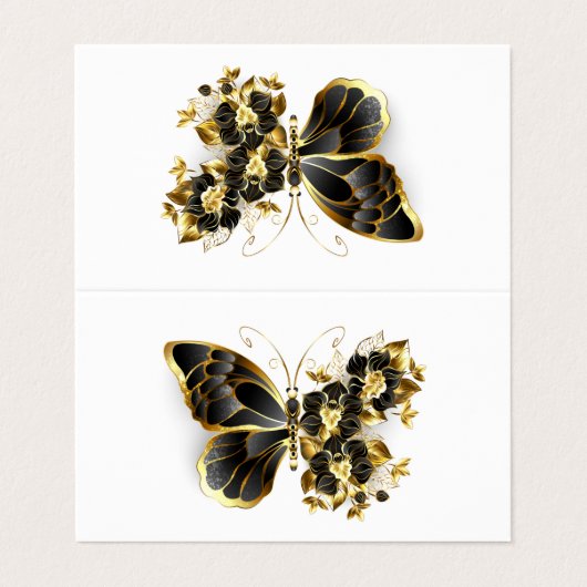 Gouden Bloem Vlinder met Zwarte Orchidee Visitekaartje (Buitenkant ongevouwen)