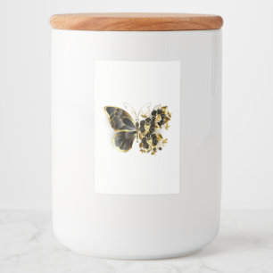Gouden Bloem Vlinder met Zwarte Orchidee Voedselcontainer Etiket