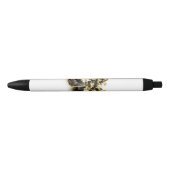 Gouden Bloem Vlinder met Zwarte Orchidee Zwarte Inkt Pen (Voorkant)