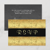 Gouden bloem zwart RSVP (Voorkant / Achterkant)
