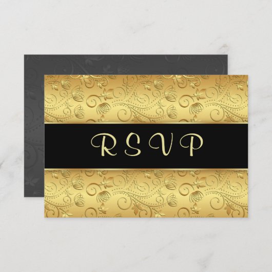 Gouden bloem zwart RSVP (Voorkant / Achterkant)