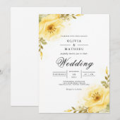 Gouden Bloemaccent Bloeiende Bruiloft Kaart (Voorkant / Achterkant)