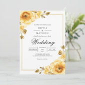 Gouden Bloemaccent Bruiloft Kaart (Staand voorkant)