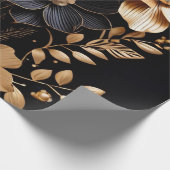 Gouden bloemblaadjes: Bloemen op zwart Cadeaupapier (Hoek)
