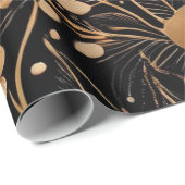 Gouden bloemblaadjes: Bloemen op zwart Cadeaupapier (Rol Hoek)