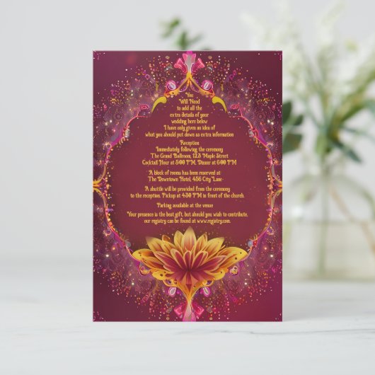 Gouden bloemblaadjes: een dag van liefde en vreugd informatiekaartje (Staand voorkant)