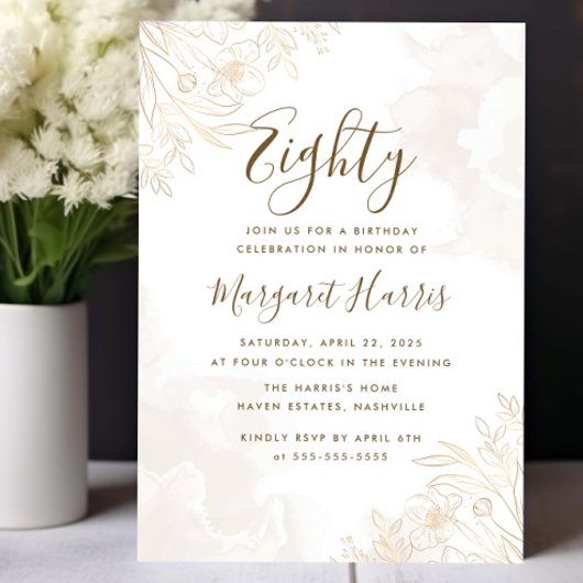 Gouden bloemblaadjes Rand 80e tachtig verjaardag Kaart