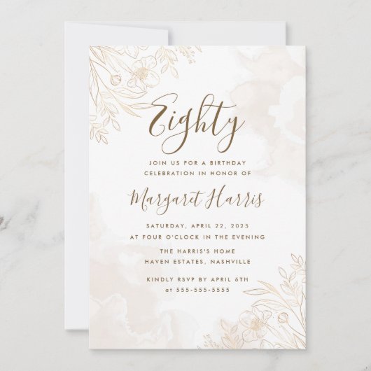 Gouden bloemblaadjes Rand 80e tachtig verjaardag Kaart (Voorkant)