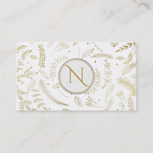 Gouden bloemblaadjes rustieke bruiloft botanisch visitekaartje (Voorkant)