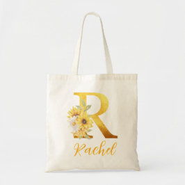 Gouden Bloembrief R Monogram Huwelijksgunst Tote Bag