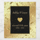 Gouden bloemdamast en hart wijn etiket (Enkel label)