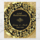 Gouden bloemdamast en Ornament- 5Oth Jubileum Wijn Etiket (Enkel label)