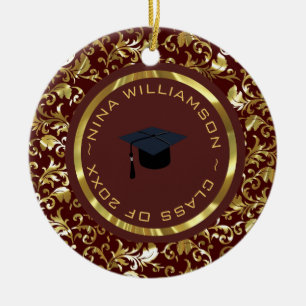 Gouden bloemdamast en Pet Keramisch Ornament