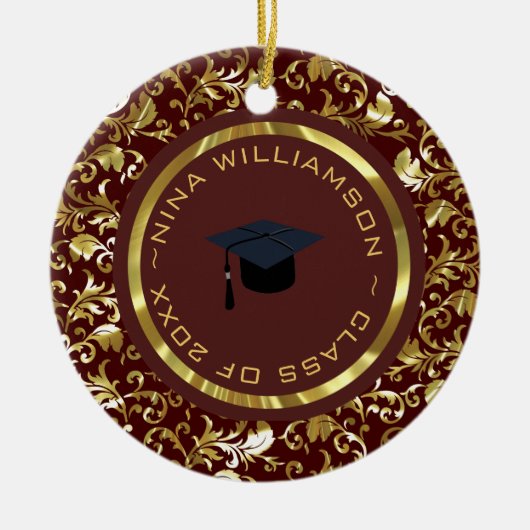 Gouden bloemdamast en Pet Keramisch Ornament (Voorkant)