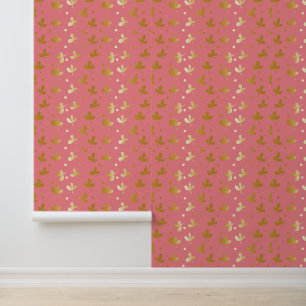 gouden Bloemen Abstract op roze Achtergrond Behang